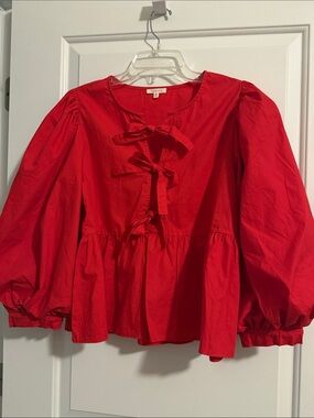 Jodifl Red Bow Front Blouse | 3 Tie Detail Top | Boutique Style -size M